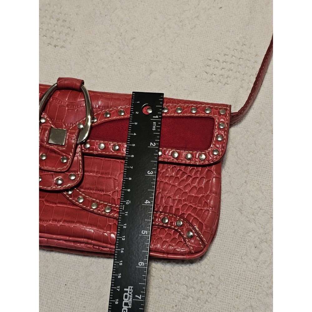 Nine West Vintage Red Faux Crocodile Shoulder Bag Studded Y2K Punk Grunge Purse - Picture 10 of 10